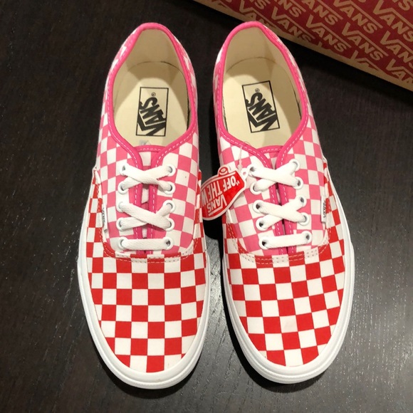 red and pink checkered vans